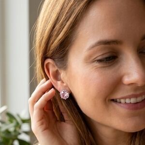 Swarovski elements pink crystal Silver colored stud earrings